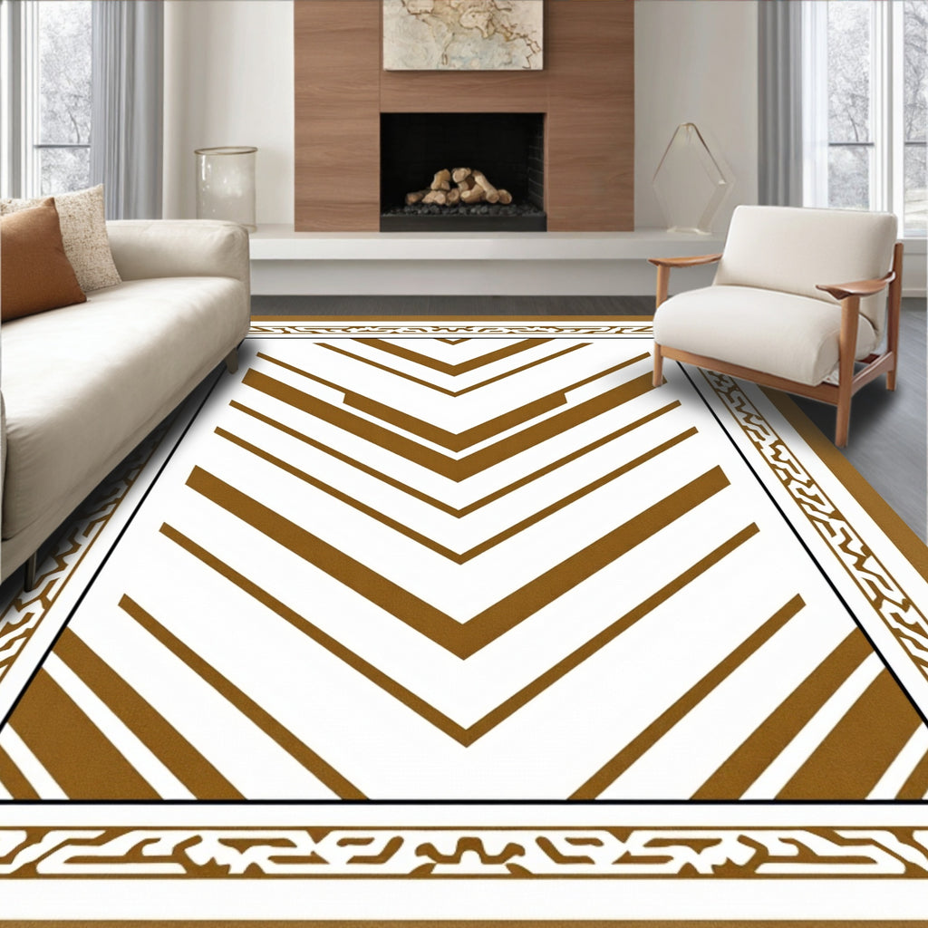 Brown Geometric Chevron Patterned Rug