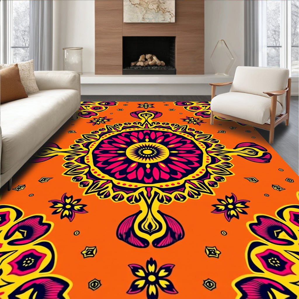 Vibrant Floral Mandala Pattern Rug