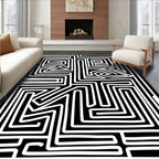 Bold Black White Maze Pattern Rug