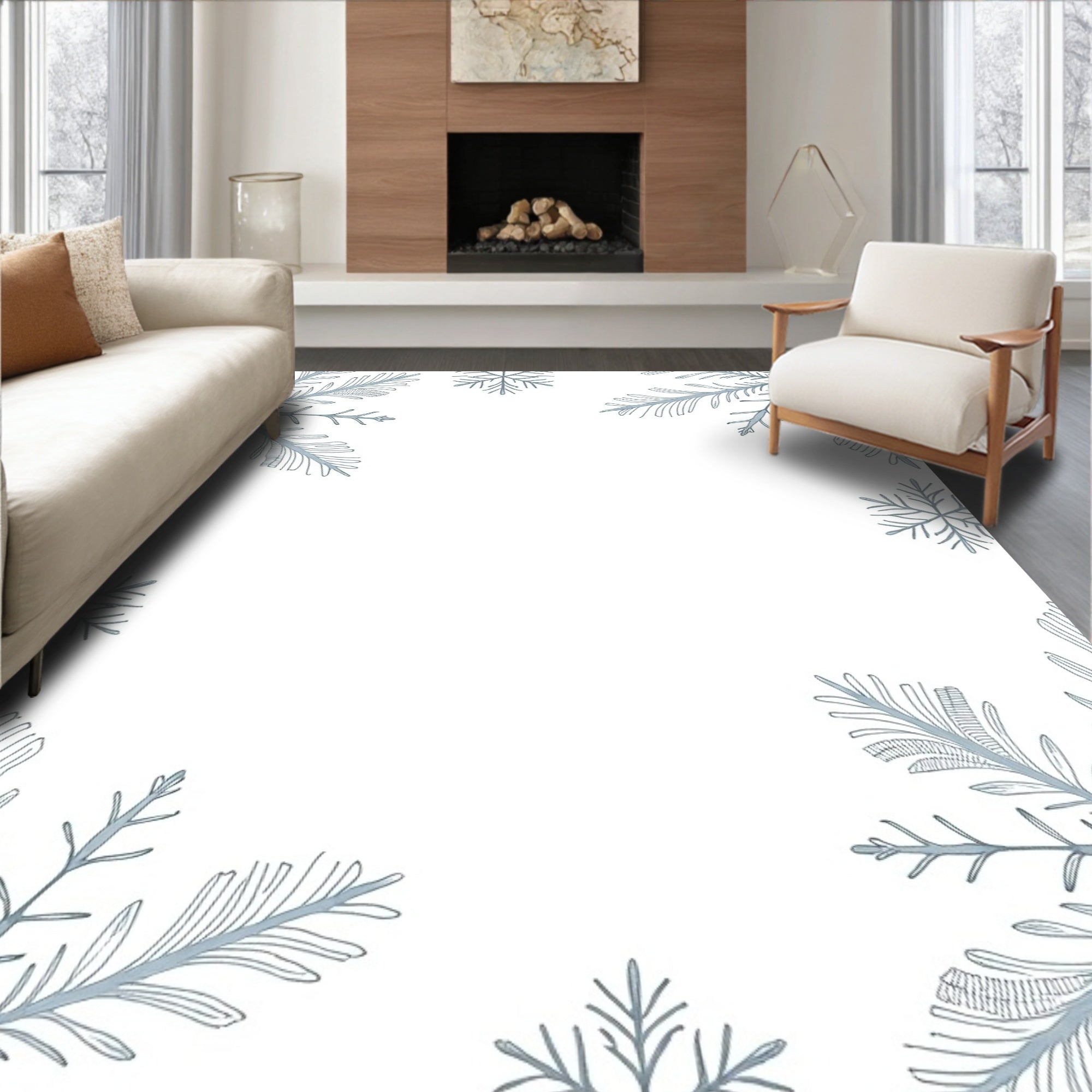 Cool Blue Snowflake Cluster Rug