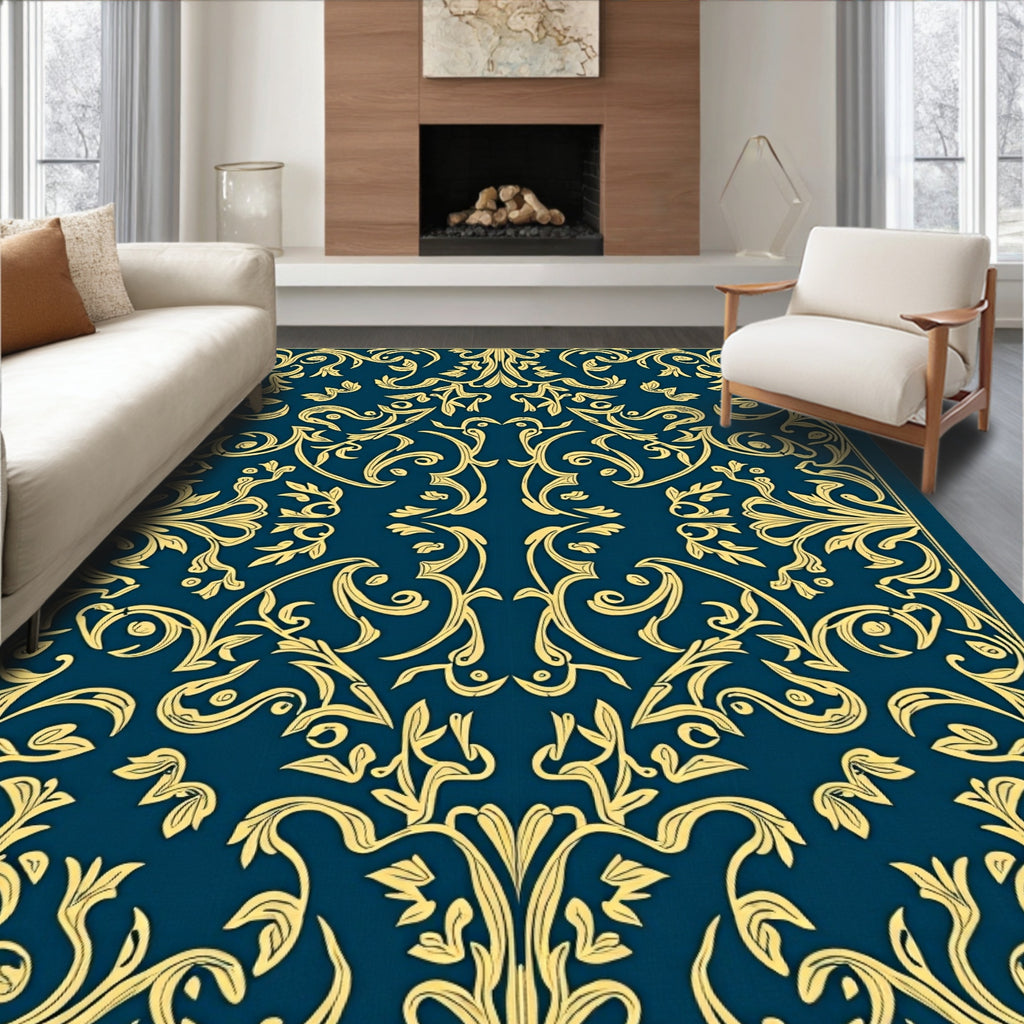 Ornate Teal Gold Flourish Rug
