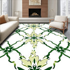 Green Floral Lattice Geometric Pattern Rug