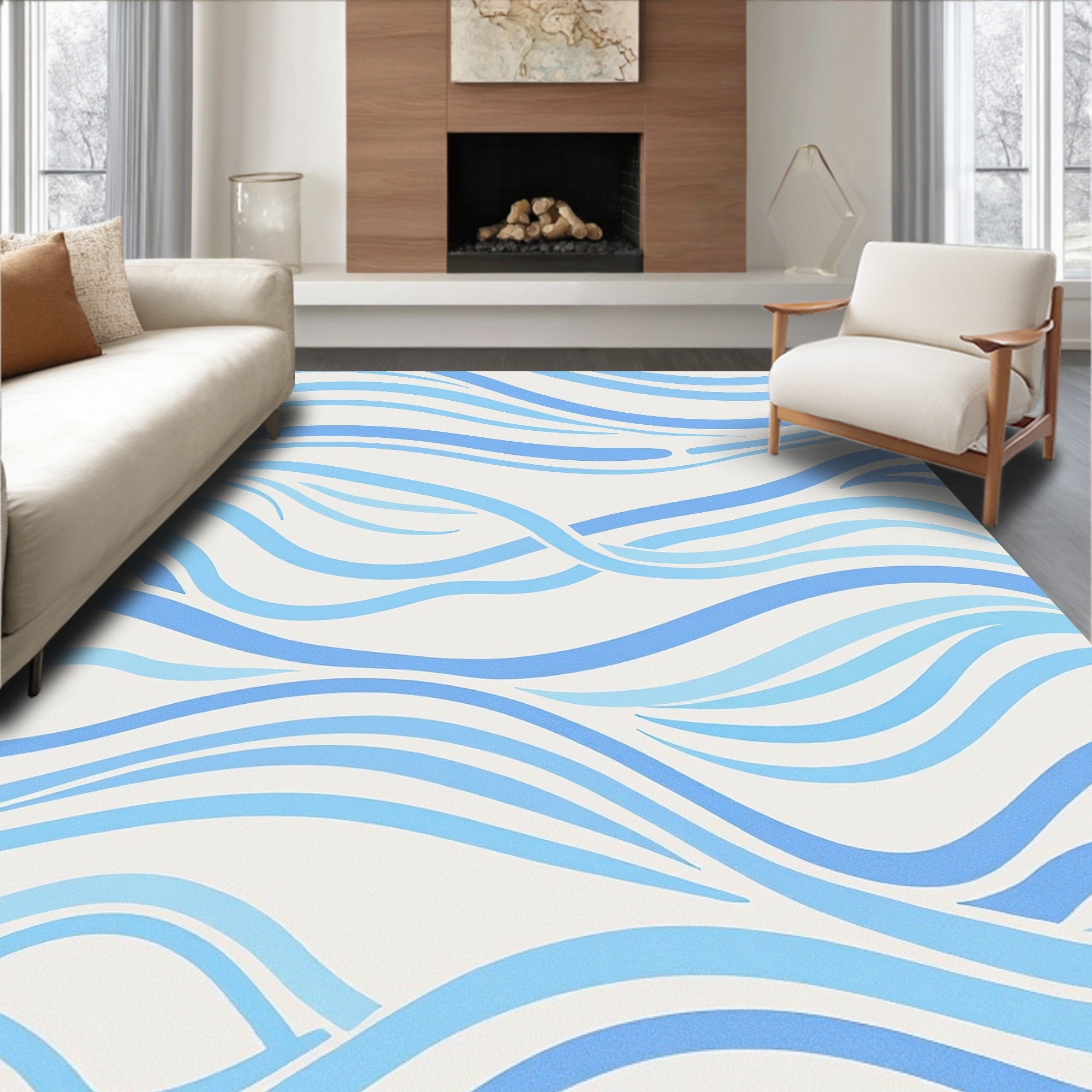 Blue Wave Pattern Design Rug