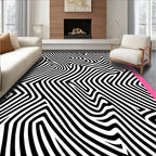 Abstract Black White Curve Pattern Rug