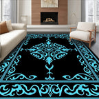 Elegant Cyan Floral Border Design Rug