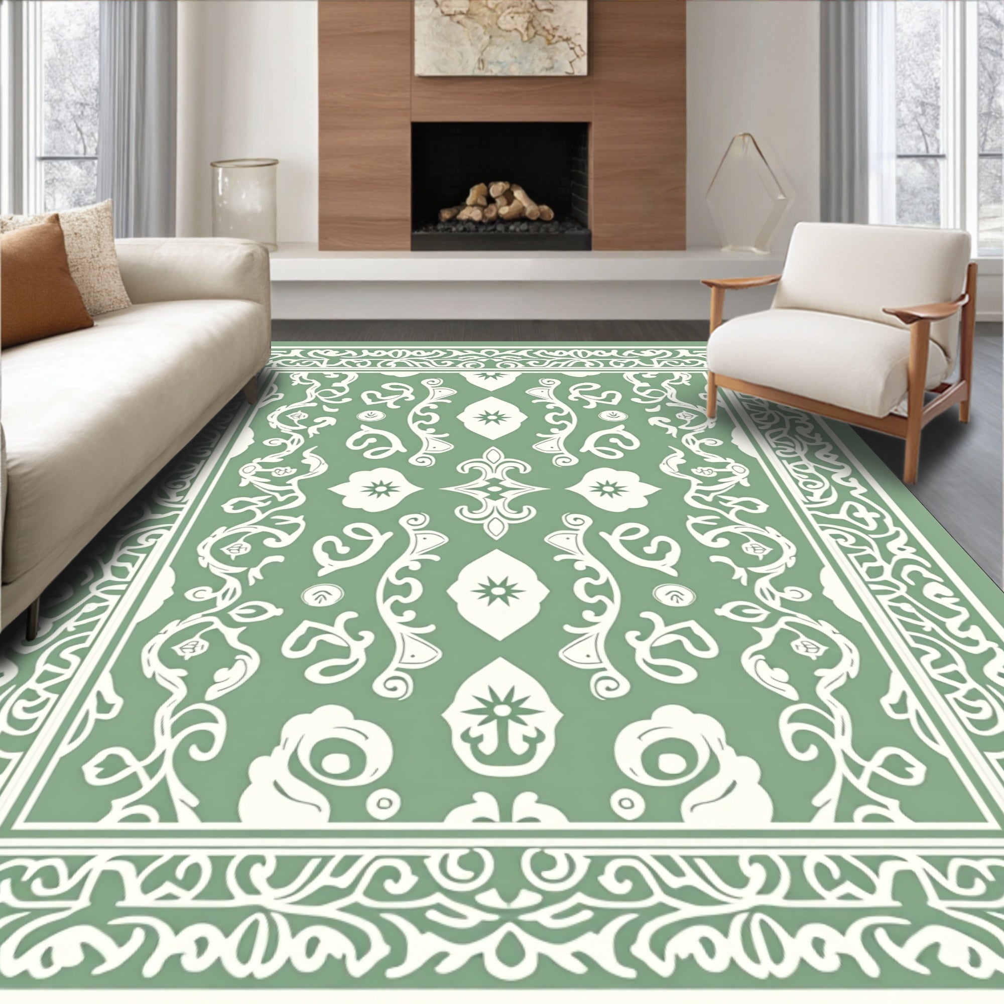 Ornate Floral Bordered Pattern Rug