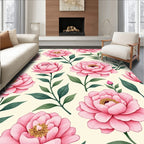 Floral Pink Peony Garden Print Rug