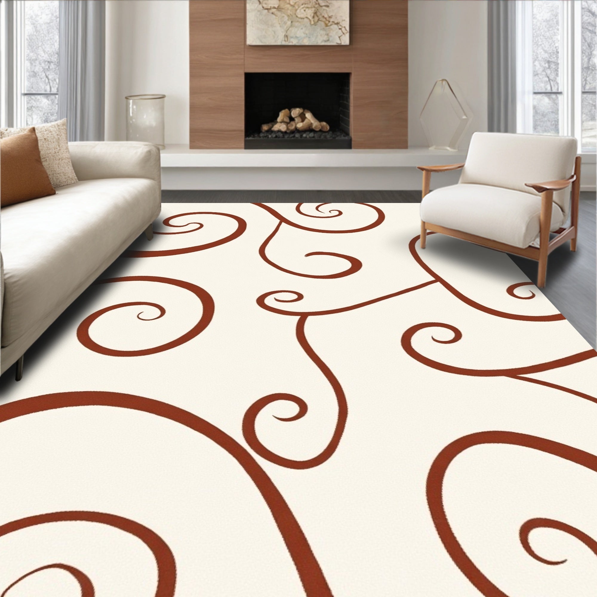 Elegant Swirling Branches Pattern Rug