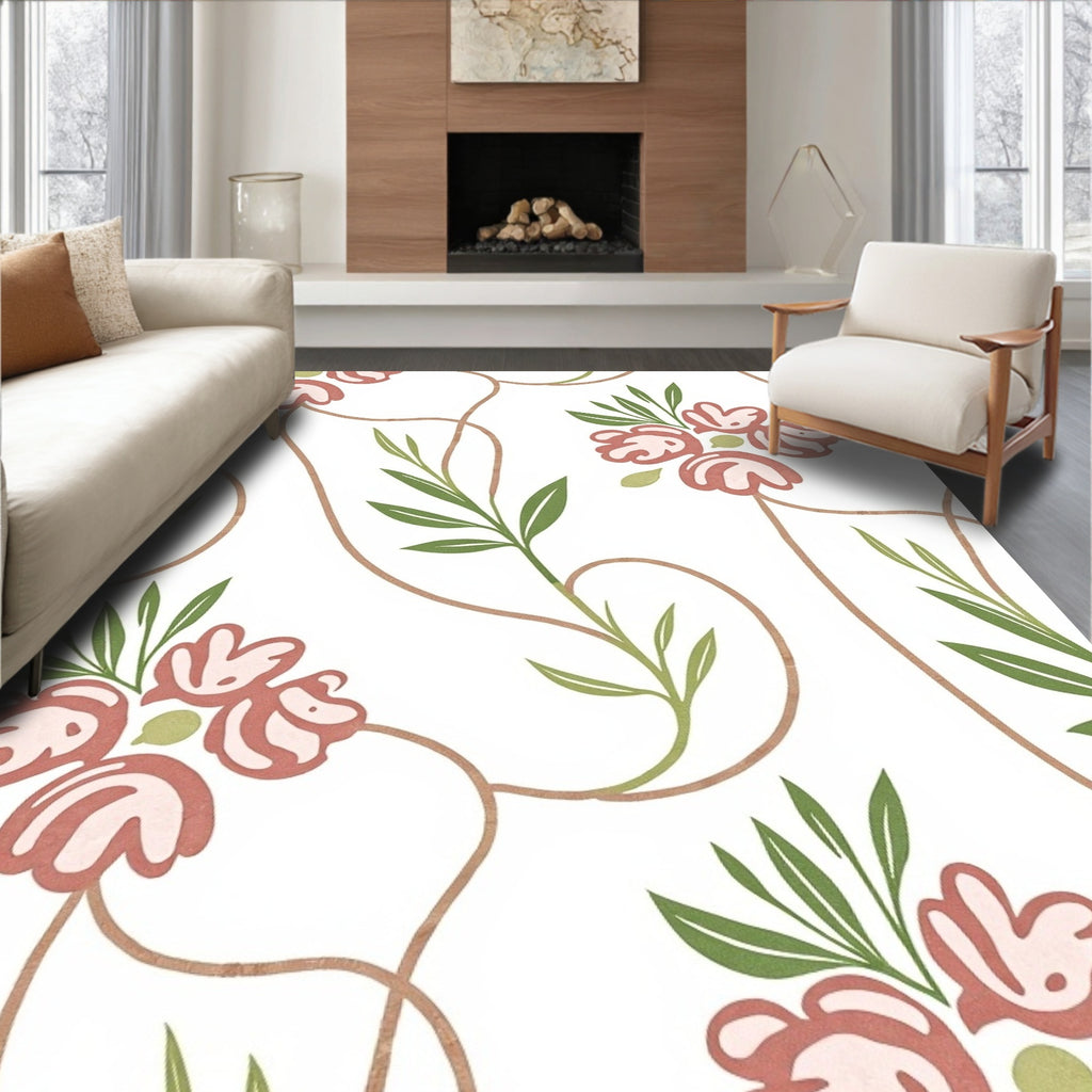 Coral Floral Vine Pattern Rug