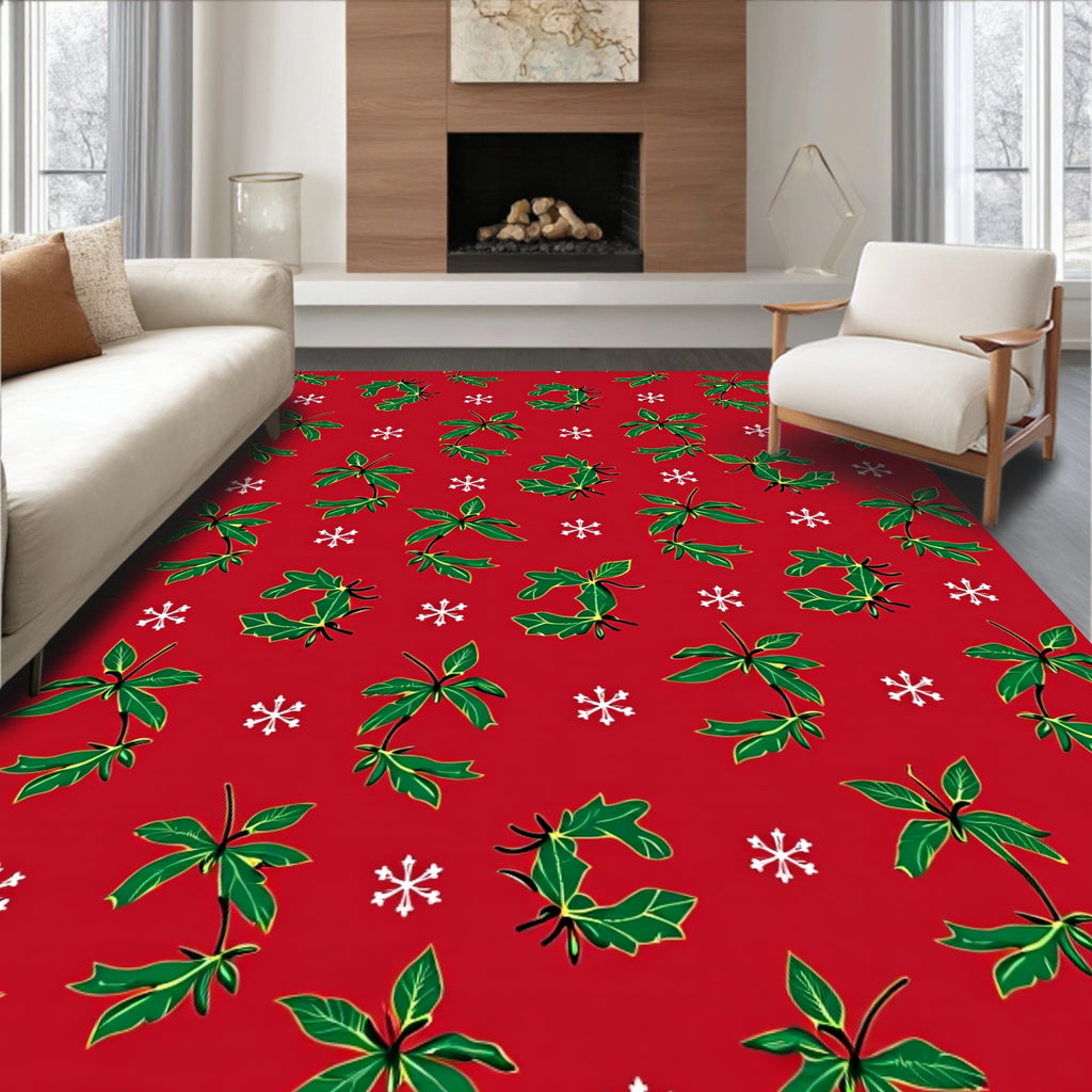 Christmas Scarlet Poinsettia Snowflake Scatter Rug