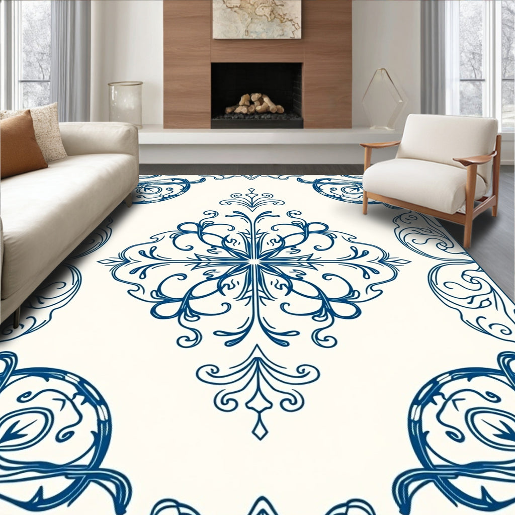 Blue Scrollwork Medallion Pattern Rug