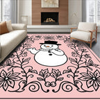 Charming Snowman Floral Frame Pink Rug