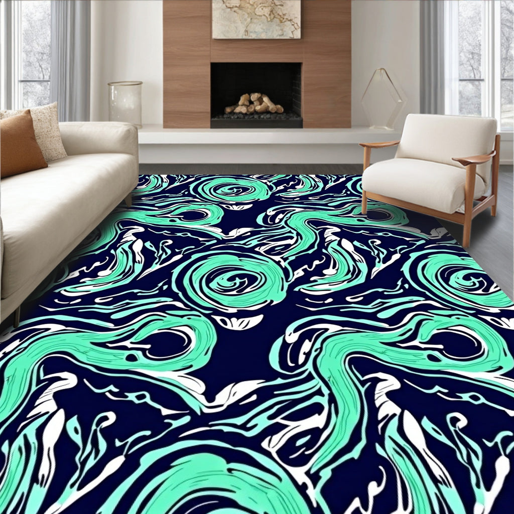 Abstract Aqua Swirls Pattern Rug