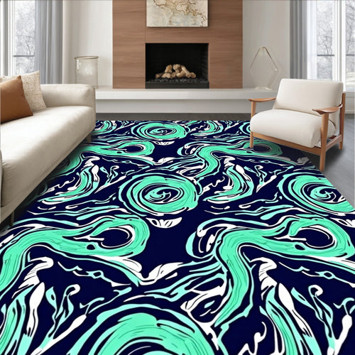 Abstract Aqua Swirls Pattern Rug