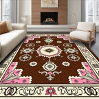 Bold Floral Medallion Brown Pink Rug