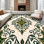 Elegant Green Gold Floral Damask Rug