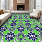 Art Nouveau Floral Navy Geometric Pattern Rug