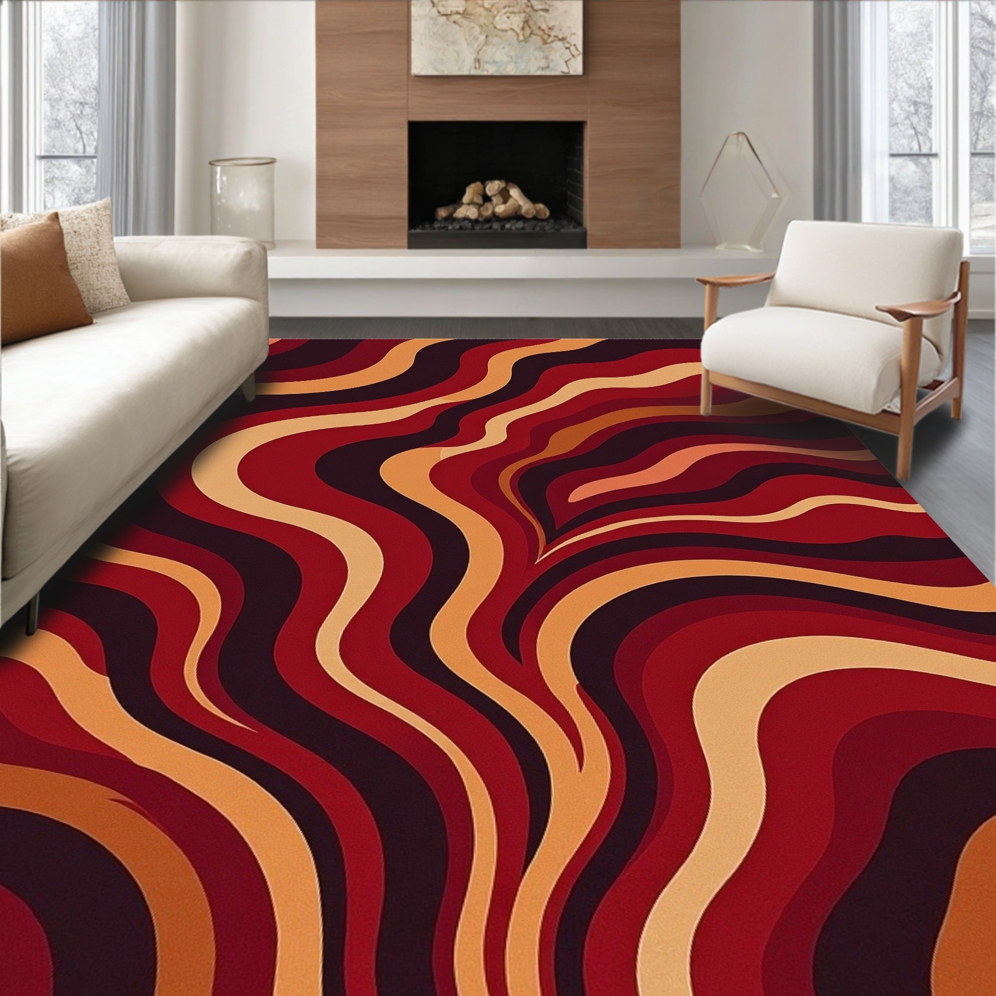 Retro Wavy Streaks Pattern Rug