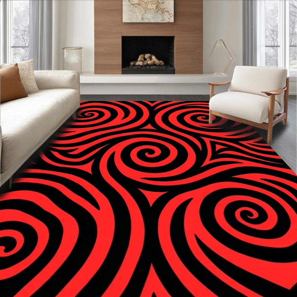Bold Swirl Red Black Graphic Rug