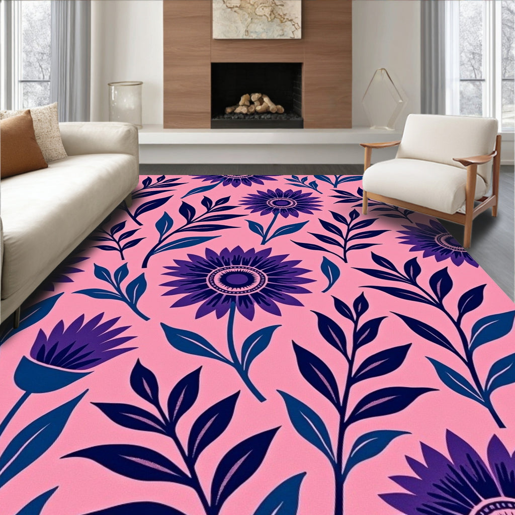 Bold Floral Abstract Pink Indigo Rug