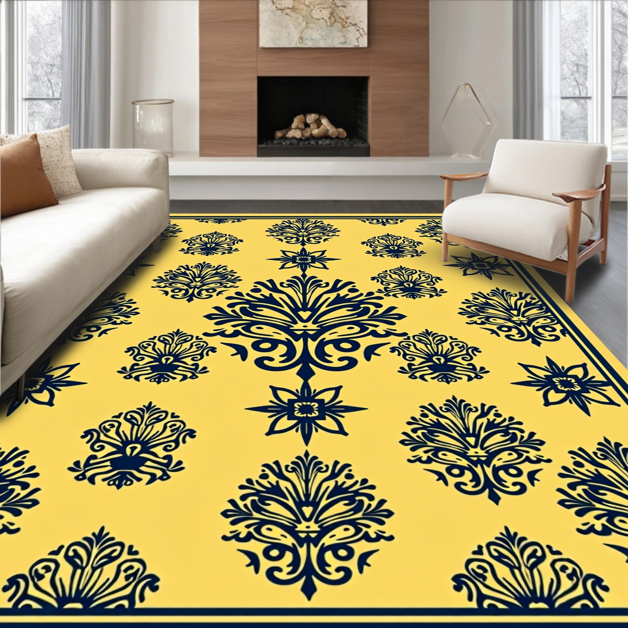 Classic Damask Floral Pattern Design Rug