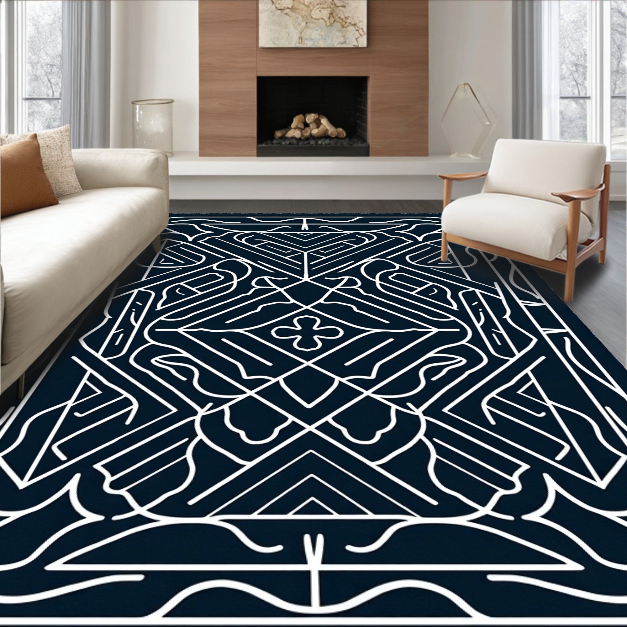 Modern Geometric Symmetry Lines Rug