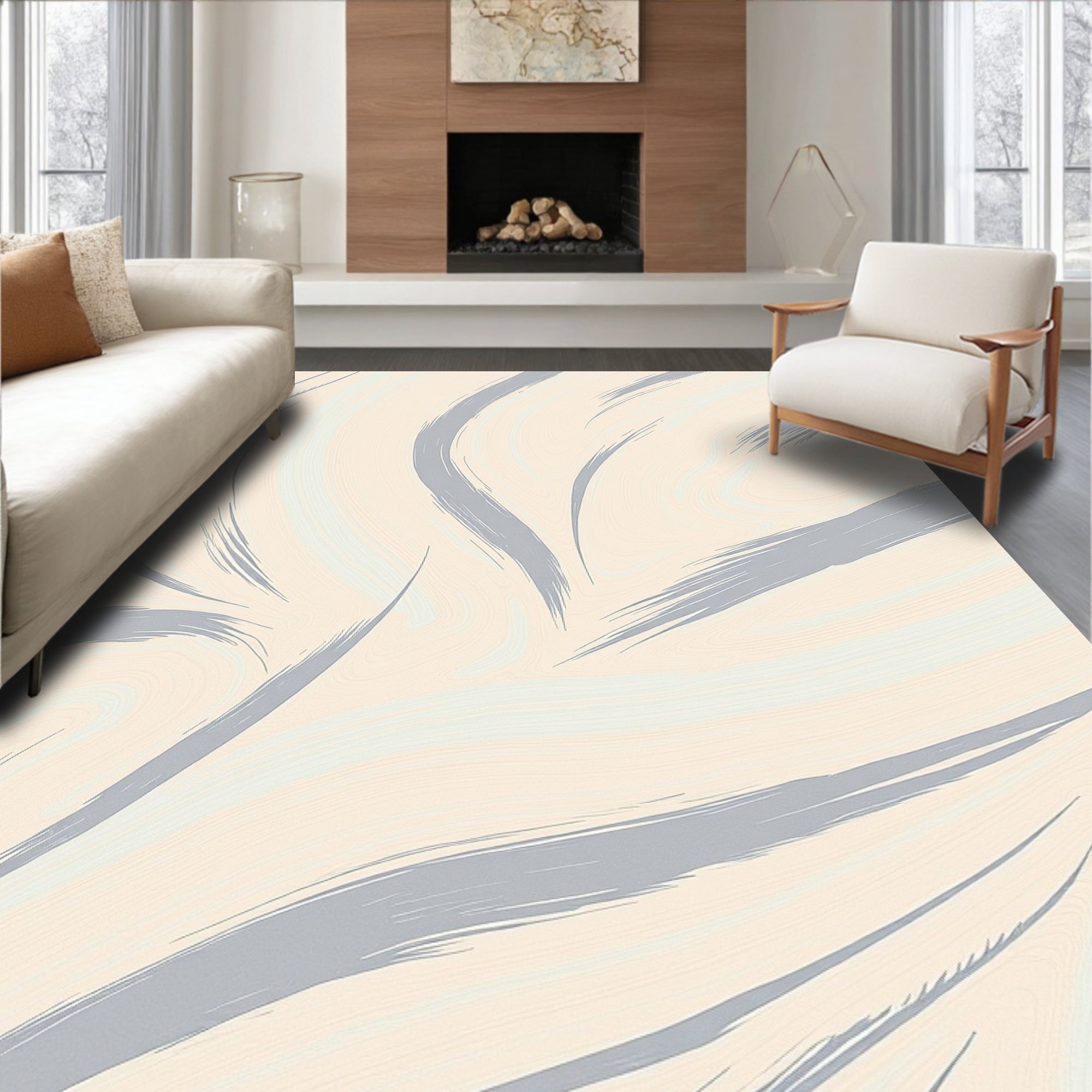Abstract Swirl Brush Stroke Pattern Rug