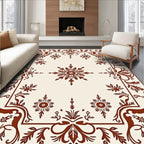 Rich Brown Floral Vine Border 4 Panels Rug