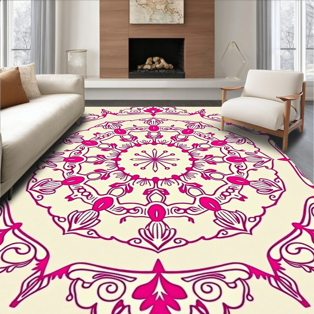 Radial Mandala Design with Pink Accents Rug