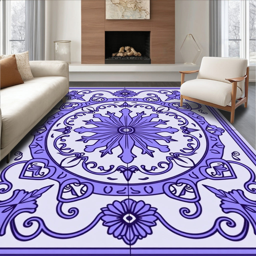 Lavender Ornate Floral Medallion Design Rug
