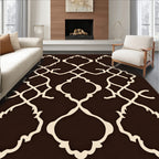 Brown Cream Arabesque Geometric Pattern Rug