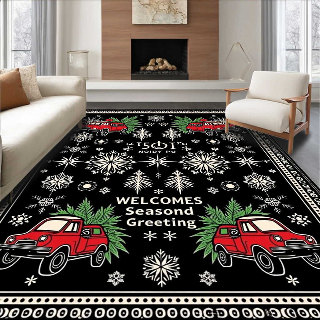 Red Truck Snowflake Christmas Greeting Rug