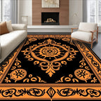 Bold Orange Floral Scroll Pattern Rug