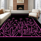 Pink Floral Outline On Black Rug