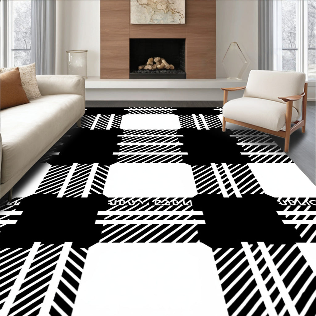 Classic Black and White Checkered Pattern Rug