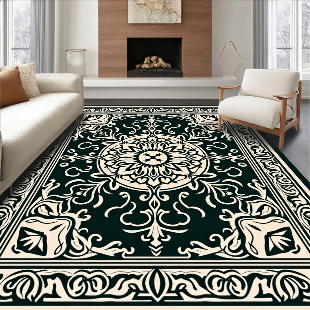Elaborate Floral Scrollwork Medallion Design Rug