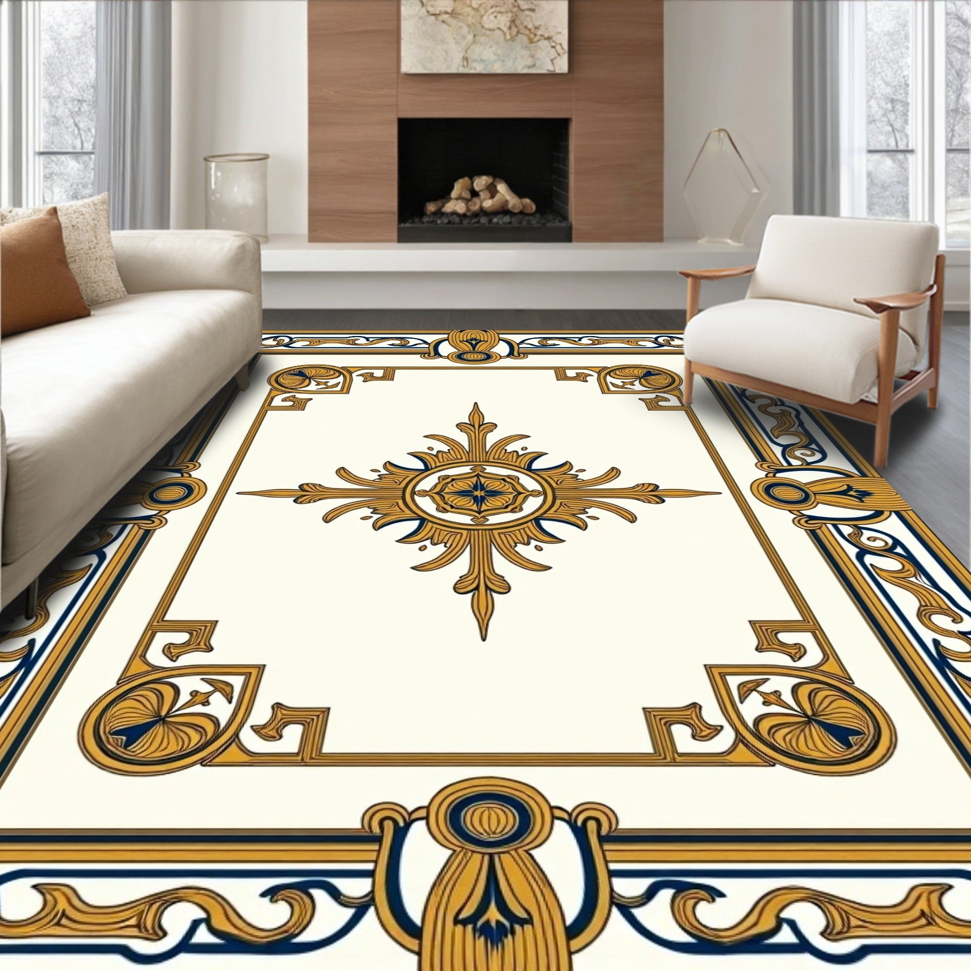 Elaborate Golden Bordered Floral Rug