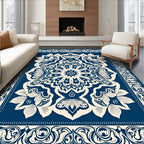 Deep Blue Floral Mandala Motif Rug