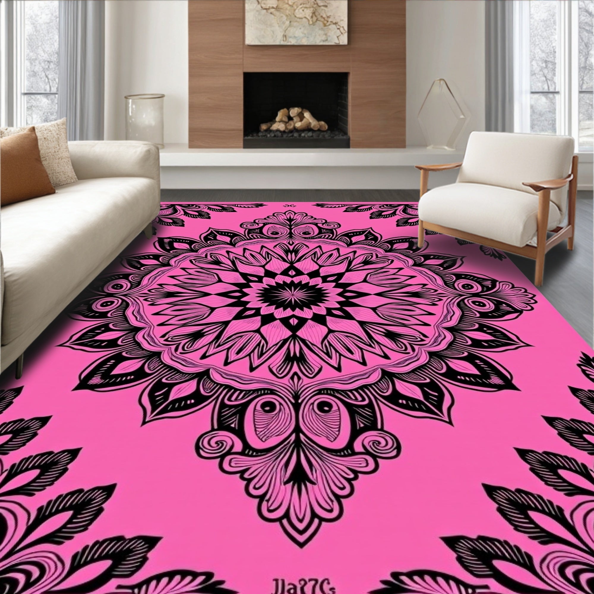 Bold Pink Ornamental Mandala Pattern Rug