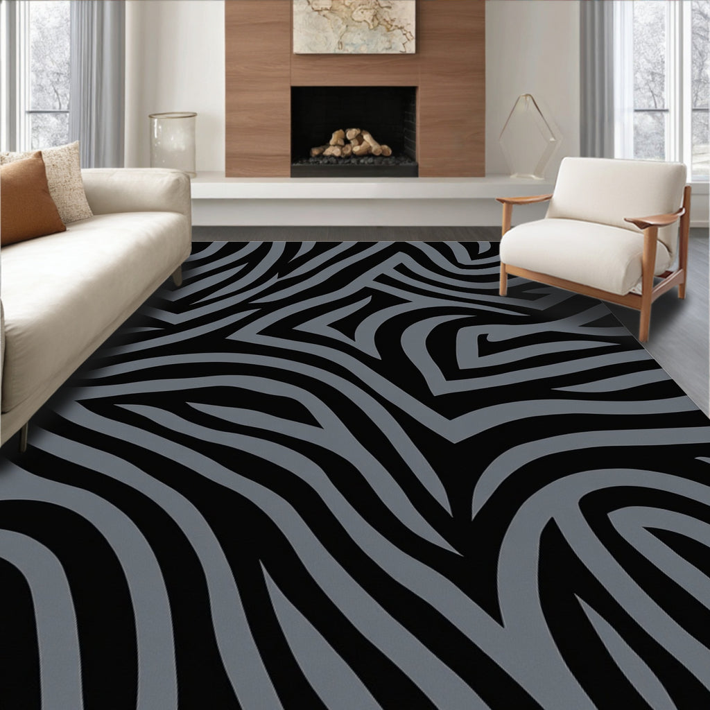 Monochrome Abstract Zebra Pattern Rug