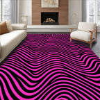 Bold Pink Black Wavy Stripes Rug