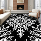 Bold Black and White Floral Mandala Rug