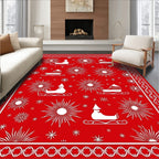 Crimson Red Sleighs Sunburst Snowflake Rug