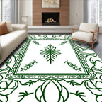 Green Floral Medallion Bordered Design Rug