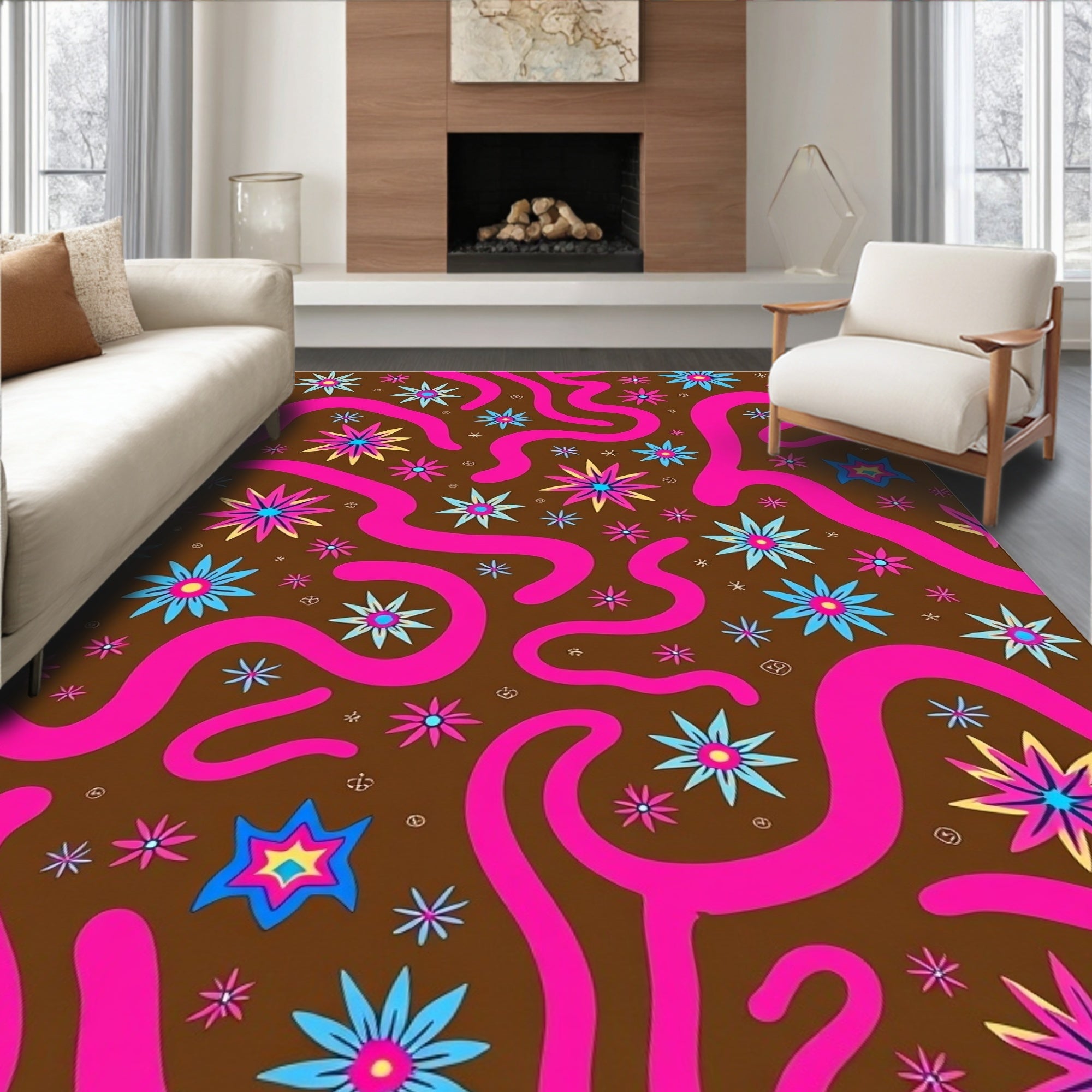 Retro Starburst Swirl Pattern Rug