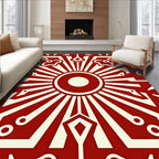 Radiant Red Cream Geometric Sunburst Rug