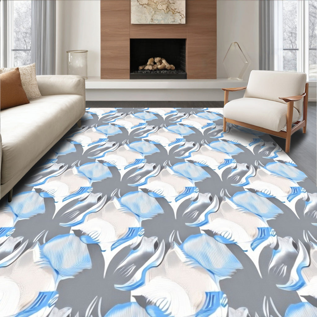 Soft Blue White Swirl Pattern Rug