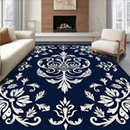 White Floral Filigree Damask Pattern Rug