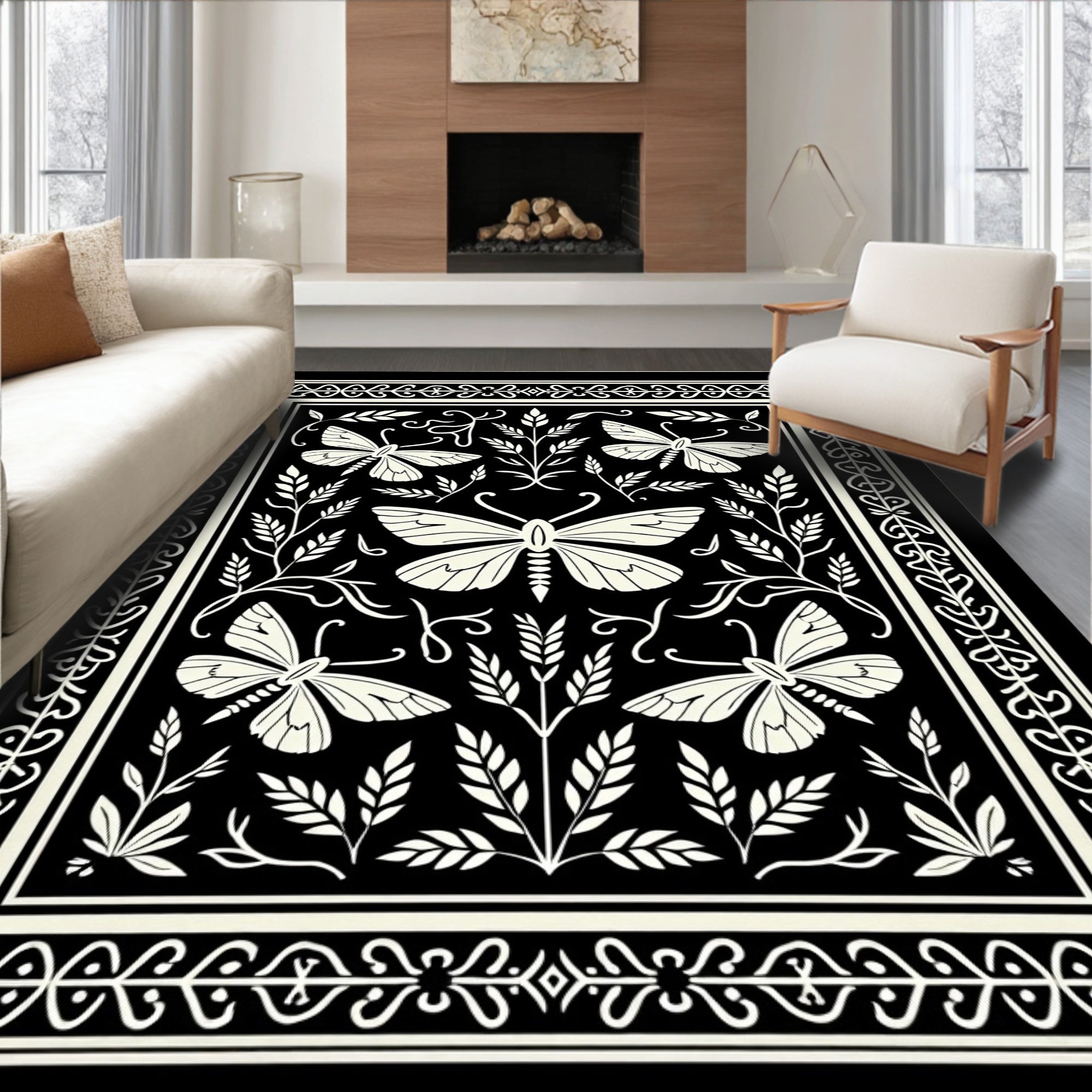 Moth Floral Decorative Pattern Design Rug