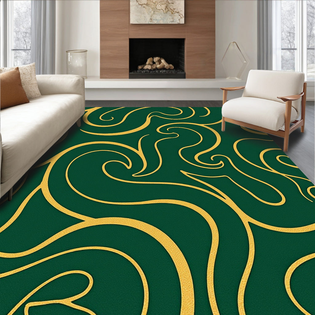 Elegant Gold Swirl Pattern Rug
